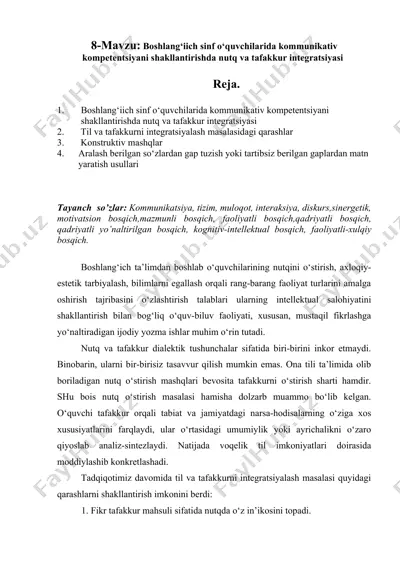 boshlang‘iich sinf o‘quvchilarida kommunikativ kompetentsiyani shakllantirishda nutq va tafakkur integratsiyasi — DOCX