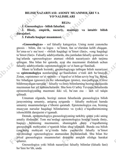 bilish nazariyasi: asosiy muammolari va yo‘nalishlari — DOCX