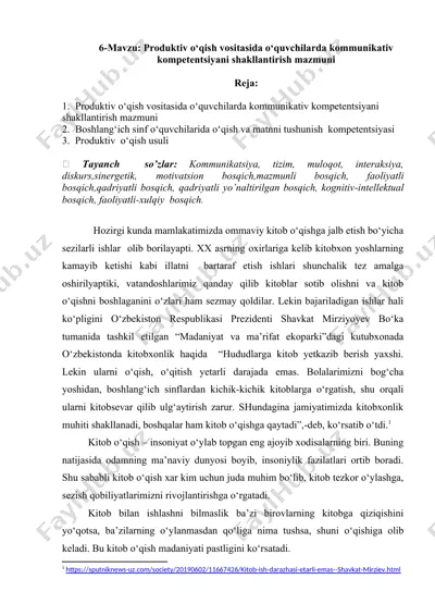 produktiv o‘qish vositasida o‘quvchilarda kommunikativ kompetentsiyani shakllantirish mazmuni — DOCX