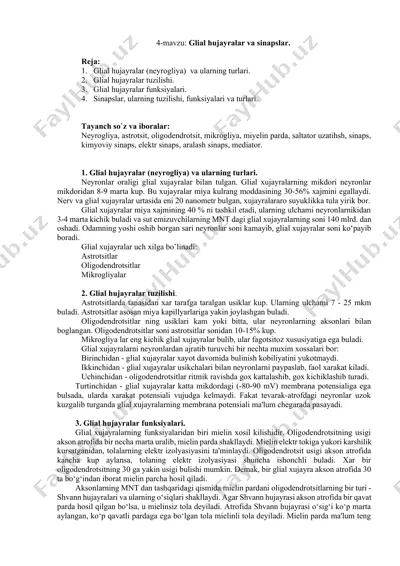 glial hujayralar va sinapslar — DOCX