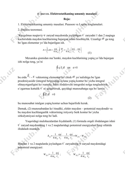 elеktrоstatikaning umumiy masalasi — DOCX