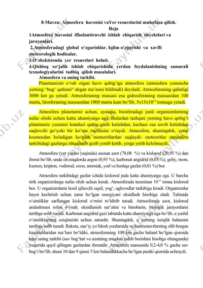 atmosfera va yer resurslarini muhofaza qilish — DOCX