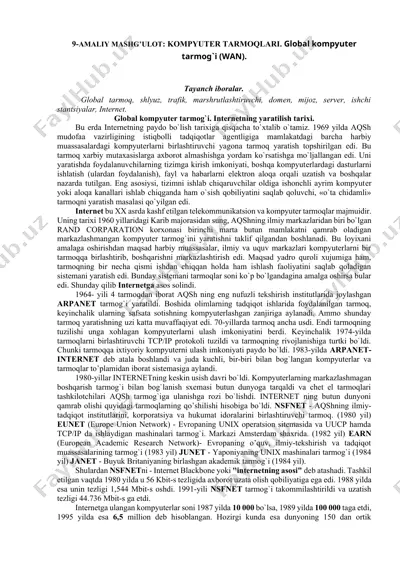 global kompyuter tarmoqlari (wan) — DOCX