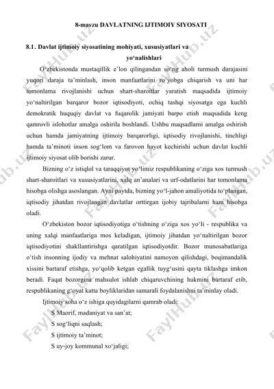davlatning ijtimoiy siyosati — DOCX