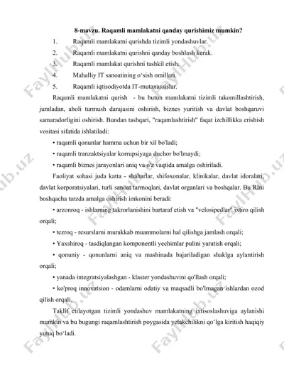 raqamli mamlakatni qurishning o'rni va ahamiyati — DOCX