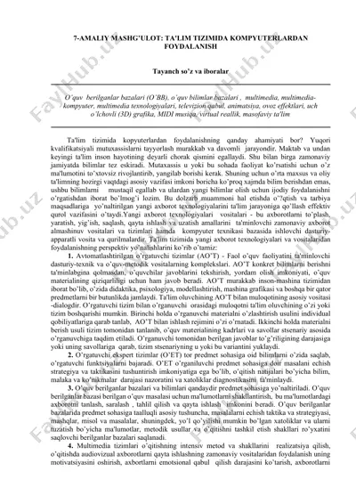 amaliy mashg'ulot: ta'lim tizimida kompyuterlardan foydalanish — DOCX