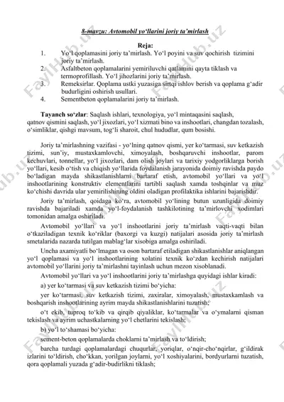avtomobil yo‘llarini joriy ta’mirlash — DOCX