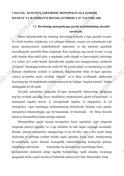monopoliyaga qarshi siyosat va raqobatni rivojlantirish yo‘nalishlari — DOCX