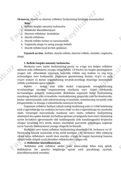 shartli va shartsiz reflektor faoliyatning fiziologik xususiyatlari — DOCX