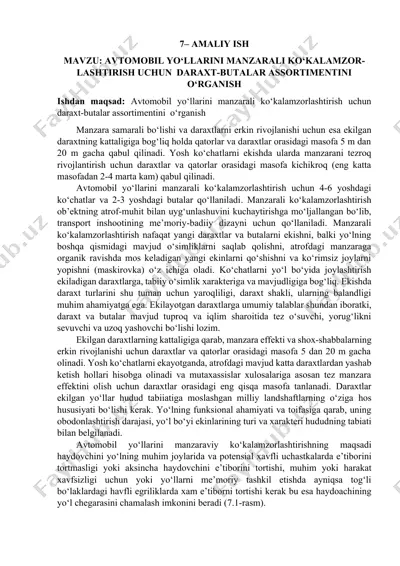 avtomobil yo‘llarini manzarali ko‘kalamzorlashtirish uchun daraxt-butalar assortimenti — DOCX