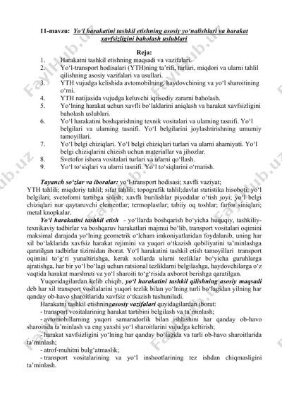 yo‘l harakatini tashkil etishning asosiy yo‘nalishlari va harakat xavfsizligini baholash uslublari — DOCX