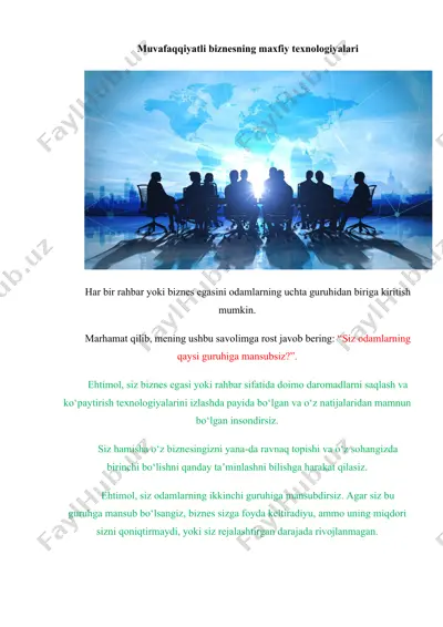 muvafaqqiyatli biznesning maxfiy texnologiyalari — DOCX
