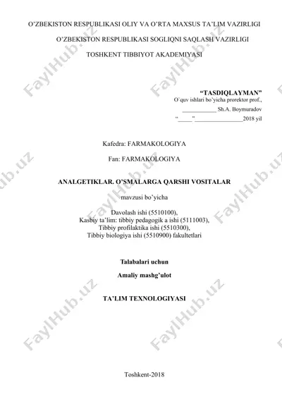 analgetiklar. o’smalarga qarshi vositalar — DOCX