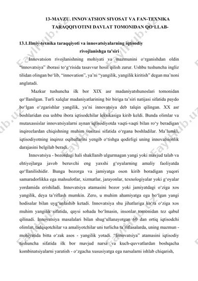 innovatsion siyosat va fan-texnika taraqqiyotini davlat tomonidan qo‘llab-quvvatlash — DOCX