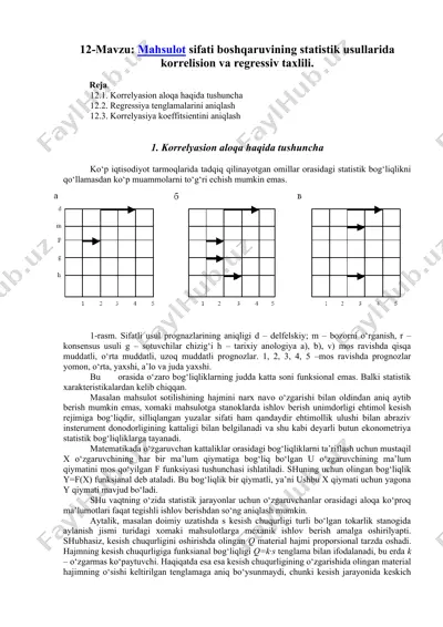 mahsulot sifati boshqaruvining statistik usullarida korrelision va regressiv taxlili — DOCX
