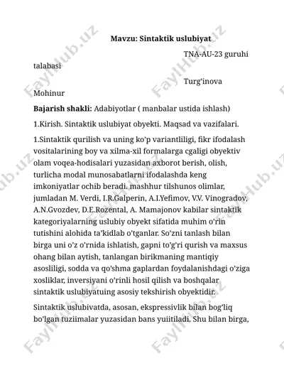 sintaktik uslubiyat — DOCX