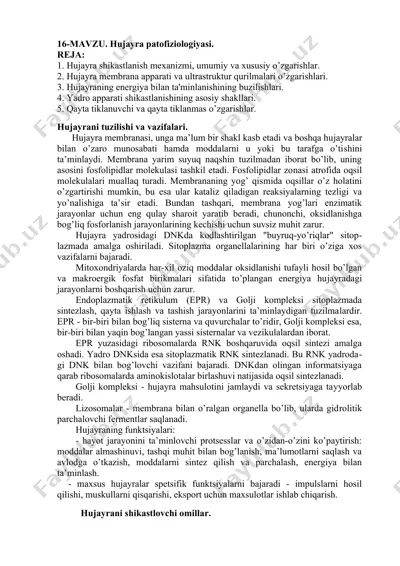 hujayra patofiziologiyasi — DOCX