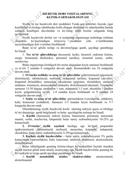 diuretik dori vositalarining klinik-farmakologiyasi — DOCX