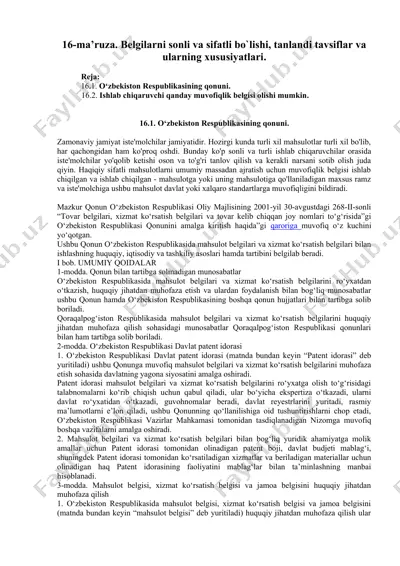 belgilarni sonli va sifatli bo'lishi, tanlandi tavsiflar va ularning xususiyatlari — DOCX