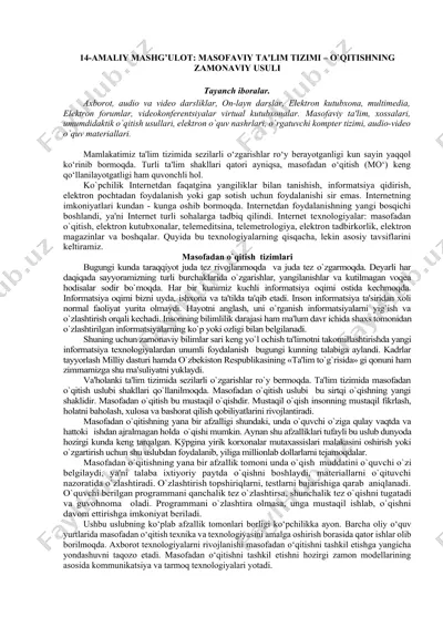 masofaviy ta'lim tizimi – o'qitishning zamonaviy usuli — DOCX