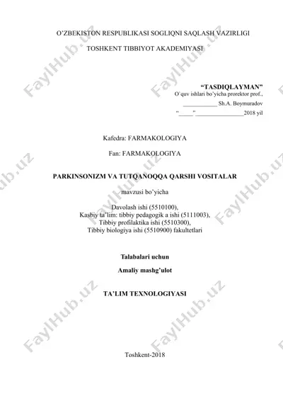 parkinsonizm va tutqanoqqa qarshi vositalar — DOCX
