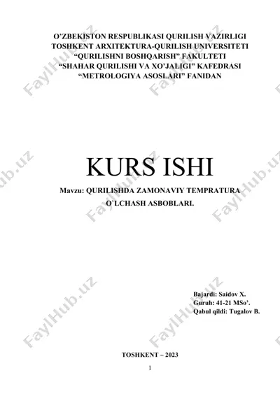 metrologiya asoslari fani bo’yicha kurs ishi loyihasi — DOCX