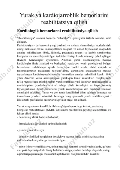 yurak va kardiojarrohlik bemorlarini reabilitatsiya qilish — DOCX