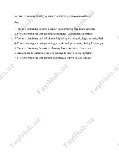 yer usti qismining tarkibiy qismlari va ularning o`zaro munosabatlari — DOCX