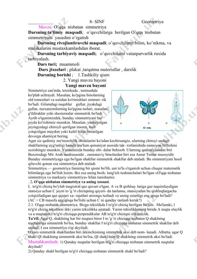 geometriya darsi - o’qqa nisbatan simmetriya — DOCX