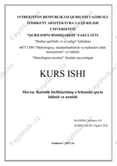 kattalik birliklarining oʻlchamini qayta ishlash va uzatish — DOCX