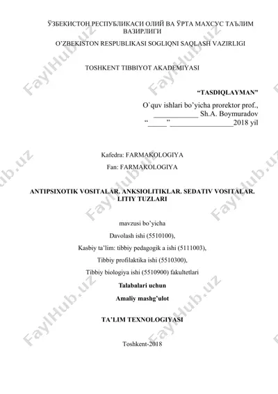 antipsixotik vositalar. anksiolitiklar. sedativ vositalar. litiy tuzlari — DOCX