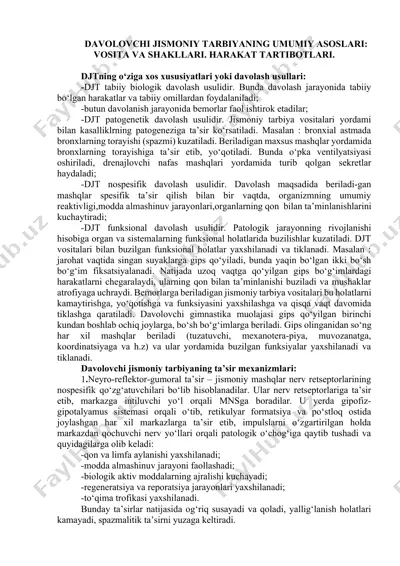davolovchi jismoniy tarbiyaning umumiy asoslari: vosita va shakllari. harakat tartibotlari — DOCX