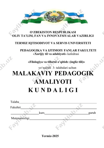 malakaviy pedagogik amaliyoti bo‘yicha kundalik ishlarini hisobga olish daftari — DOCX