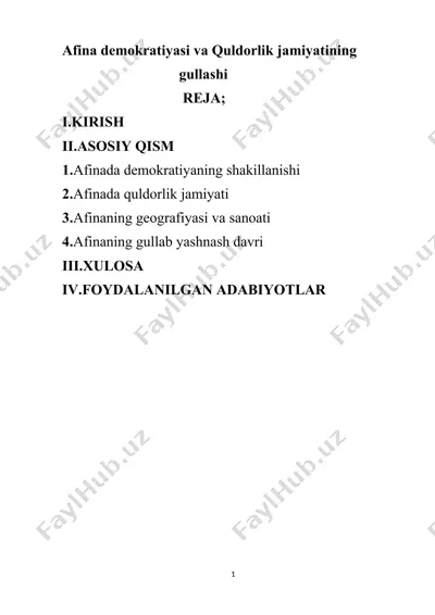 afina demokratiyasi va quldorlik jamiyatining gullashi — DOCX