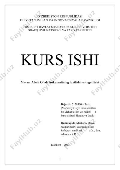 alash oʻrda hukumatining tuzilishi va tugatilishi — DOCX