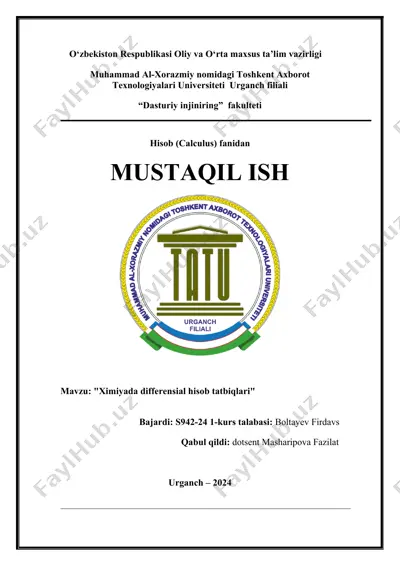 ximiyada differensial hisob tatbiqlari — DOCX