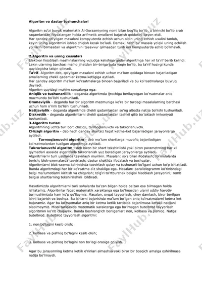algoritm va dastur tushunchalari — DOCX