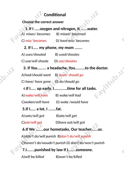 conditional sentences quiz — DOCX