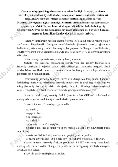 jismoniy faollikning orta va yuqori intensiv fazi — DOCX