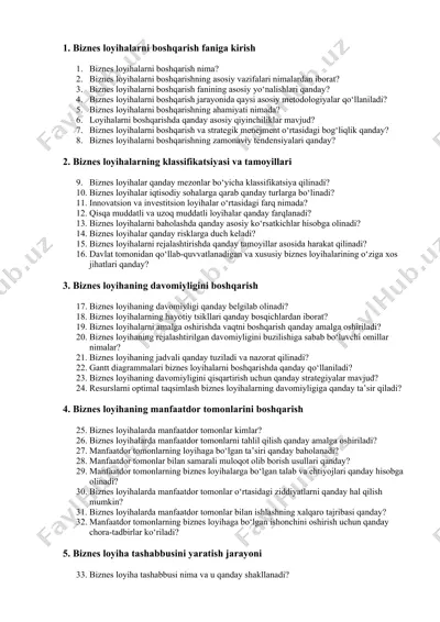 biznes loyihalarni boshqarish faniga kirish — DOCX