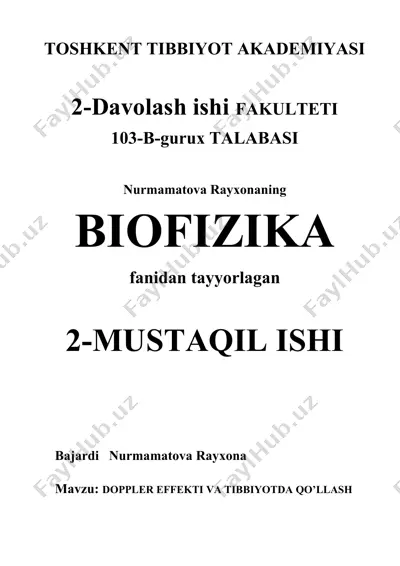 doppler effekti va tibbiyotda qo'llash — DOCX