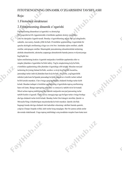 fitotsenozning dinamik o’zgarishini tavsiflash — DOCX