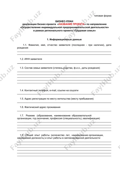 бизнес-план "название проекта" — DOCX