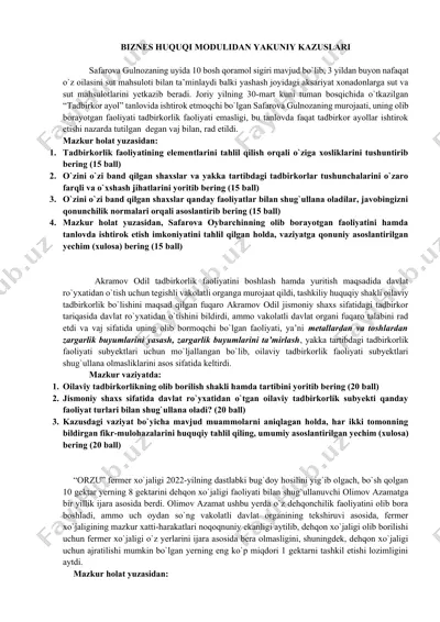 biznes huquqi modulidan yakuniy kazuslari — DOCX