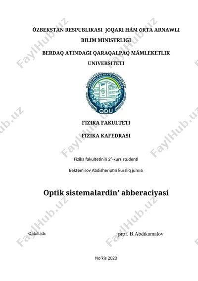 optik sistemalardan abberasiya — DOCX