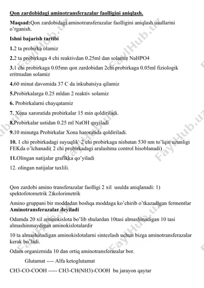 qon zardobidagi aminotransferazalar faolligini aniqlash — DOCX
