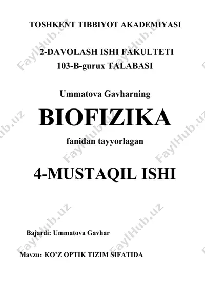 ko'z optik tizimi — DOCX