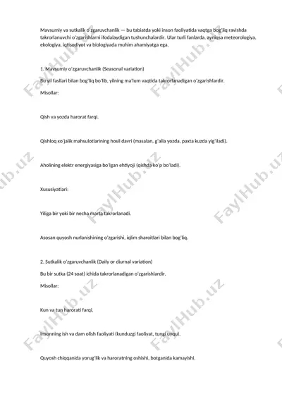 mavsumiy va sutkalik oʻzgaruvchanlik — DOCX