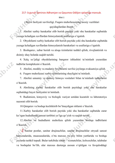 hayot faoliyati xavfsizligi — DOCX