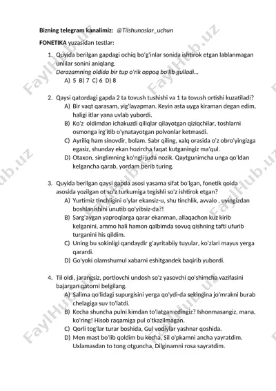 fonetika testlar — DOCX